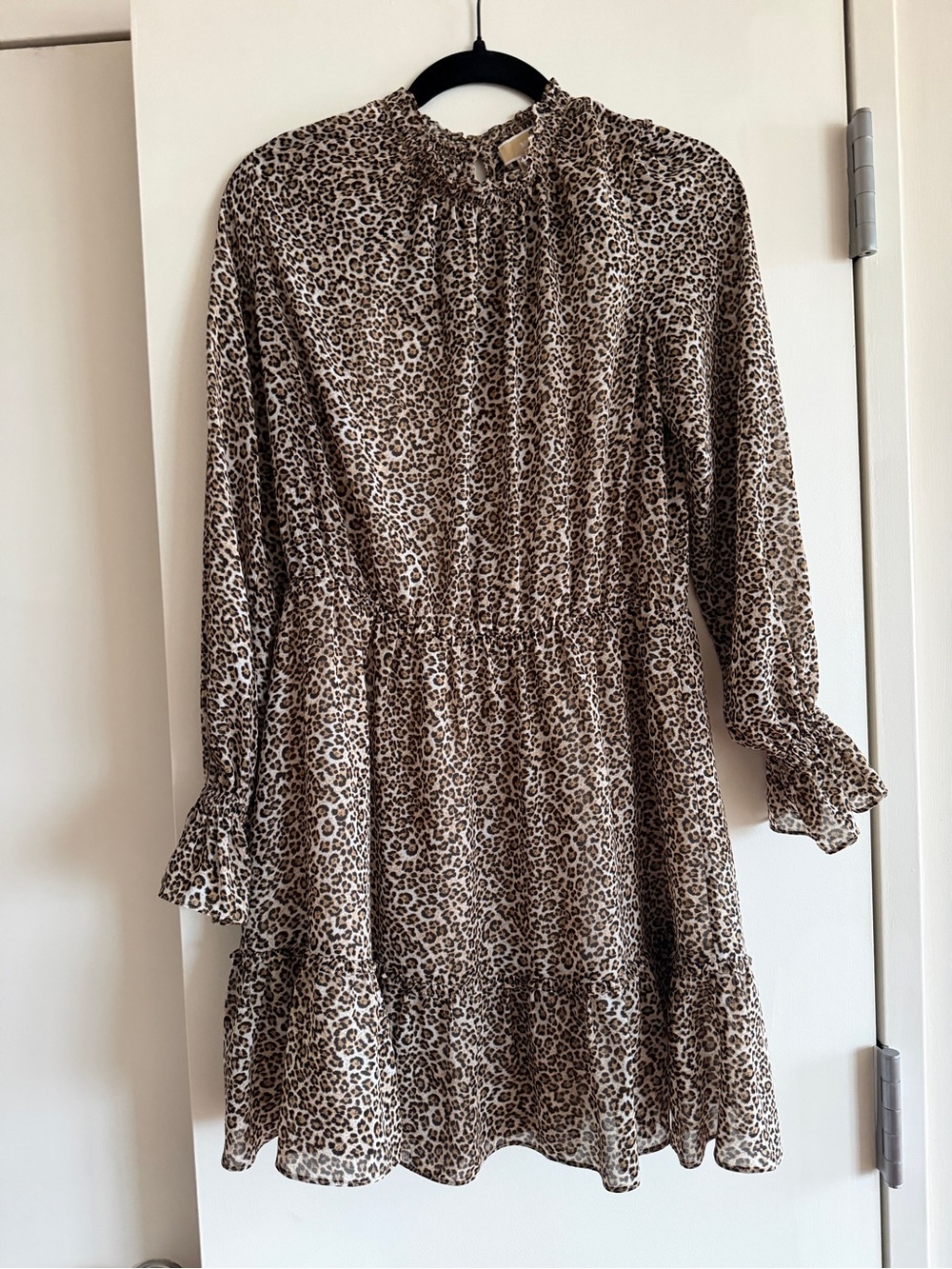 MICHAEL Michael Kors Leopard Print Ruffle Dress - Black, Brown, Cream